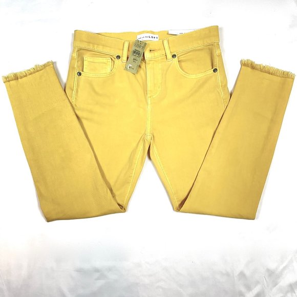 NWT Loft modern skini crop yellow Frayed hemstretchy Cotton jeans - Picture 5 of 8